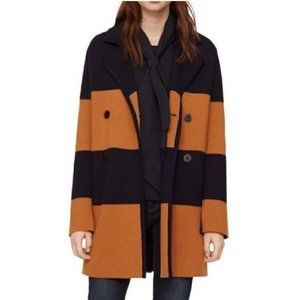 Tory Burch Merino Wool Coat / Small / Navy Mahogany Bold Stripe Heavyweight